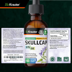 Flacon de teinture de skullcap BIO KRAUTER avec des herbes à côté