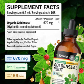 Flacon de teinture Goldenseal BIO KRAUTER sur un fond en bois