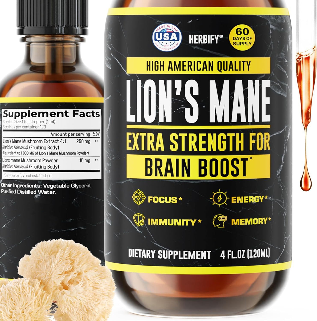 Flacon de teinture HERBIFY Champignon Lion's Mane 120 ml