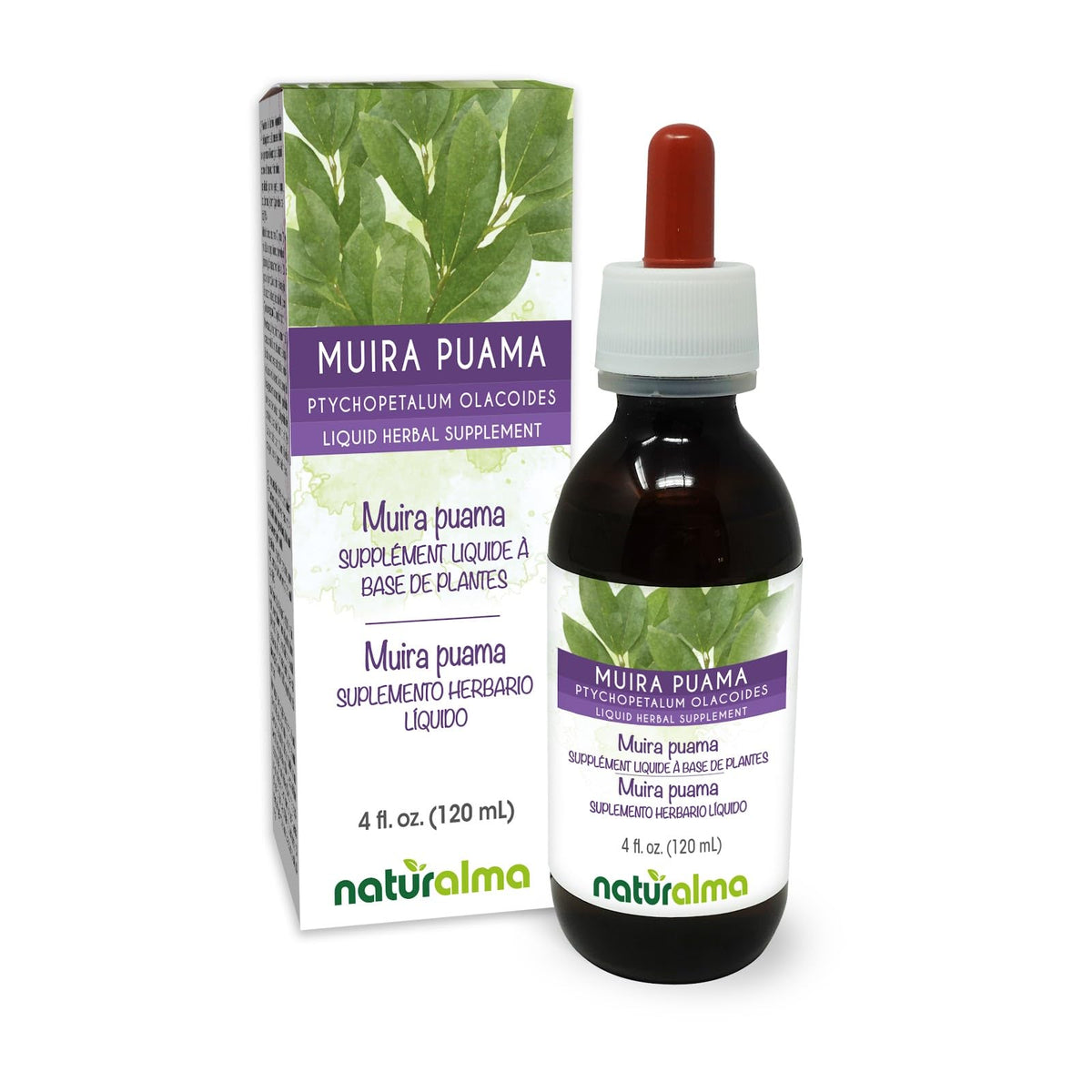 Flacon de teinture liquide Muira Puama Naturalma avec étiquette visible
