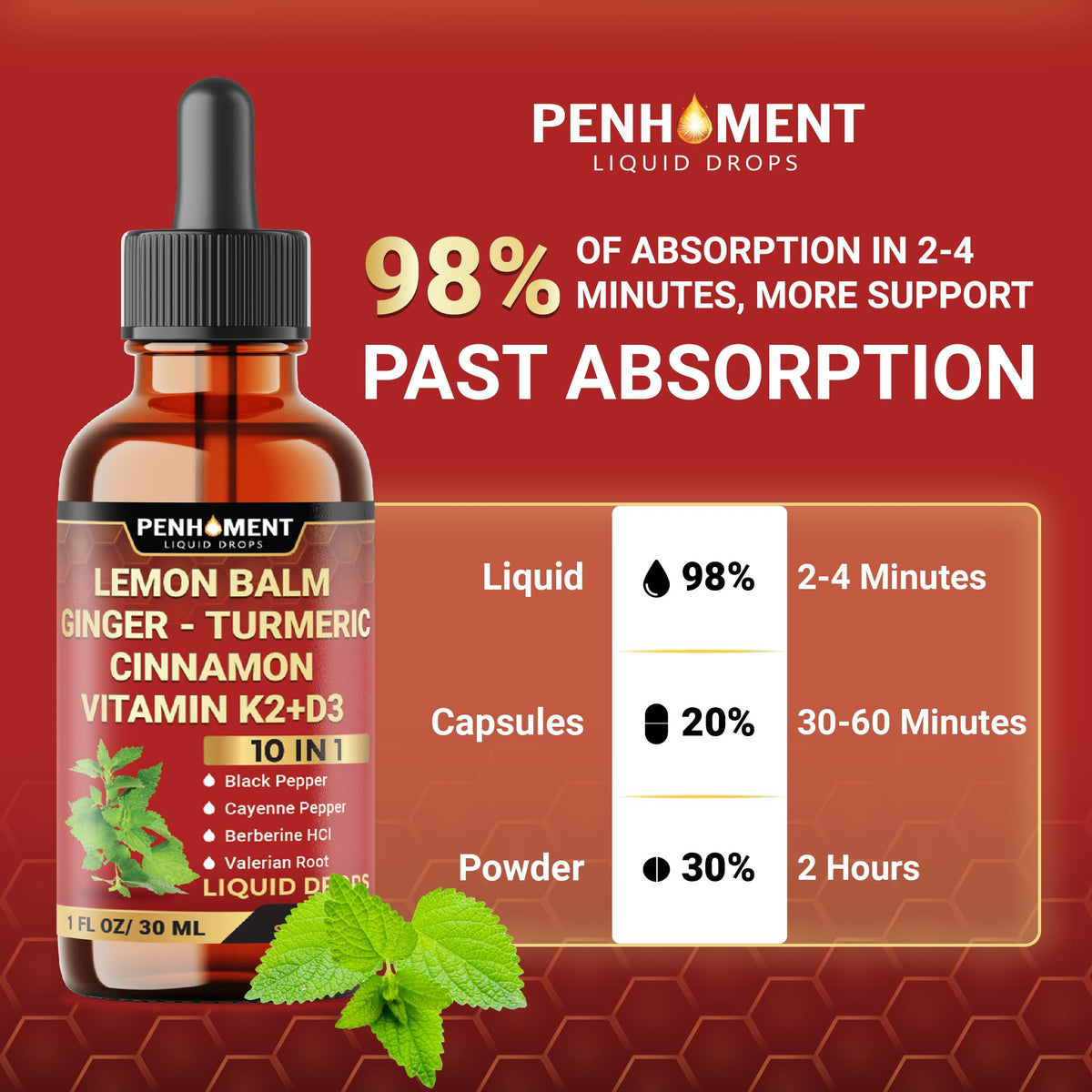 Flacon de teinture Penhoment 10in1 Mélisse avec des herbes à côté