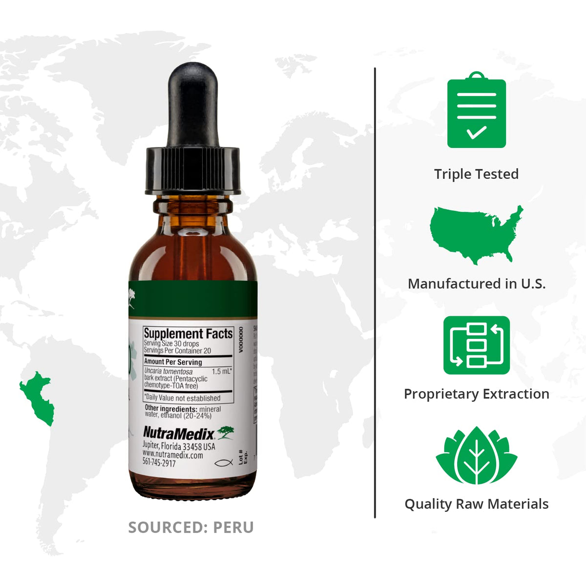Flacon de teinture Samento NutraMedix avec goutte à goutte
