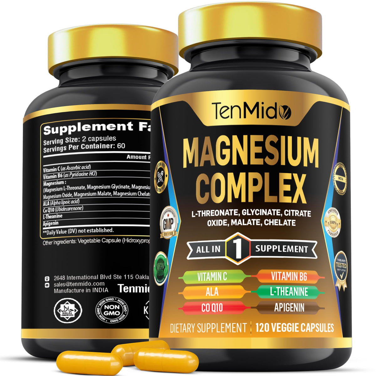 Flacon de Tenmido Magnésium Complex 120 capsules vue de face