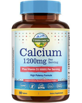Flacon de Terranics Calcium 1200 mg avec Vitamine D3, 90 comprimés