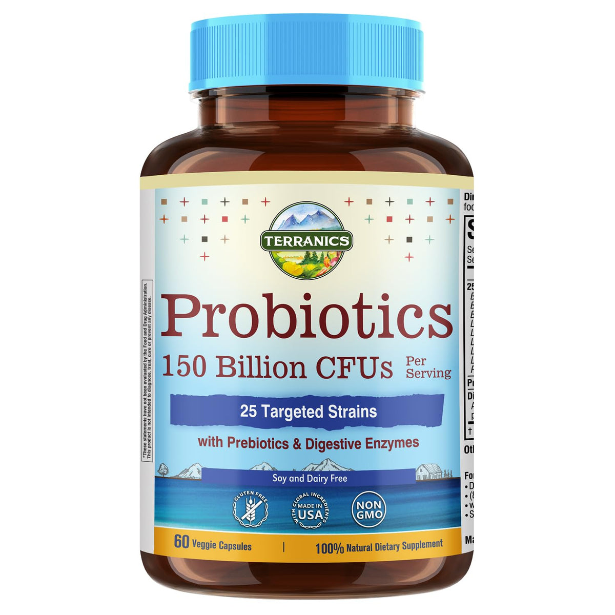 Flacon de Terranics Probiotiques Quotidiens 150 Milliards 25 Souches