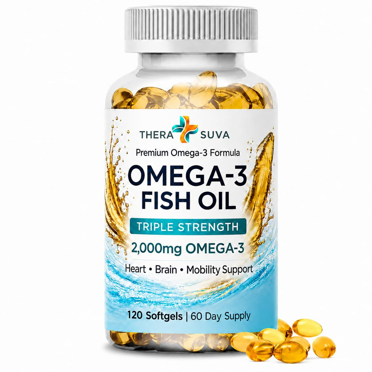 Flacon de TheraSuva Huile de Poisson Alaskien 2000mg Omega-3