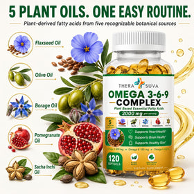 Flacon de TheraSuva Omega 3-6-9 avec étiquette visible