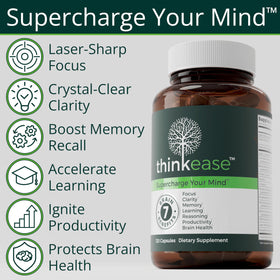 Flacon de ThinkEase Complément Alimentaire Cérébral avec étiquette