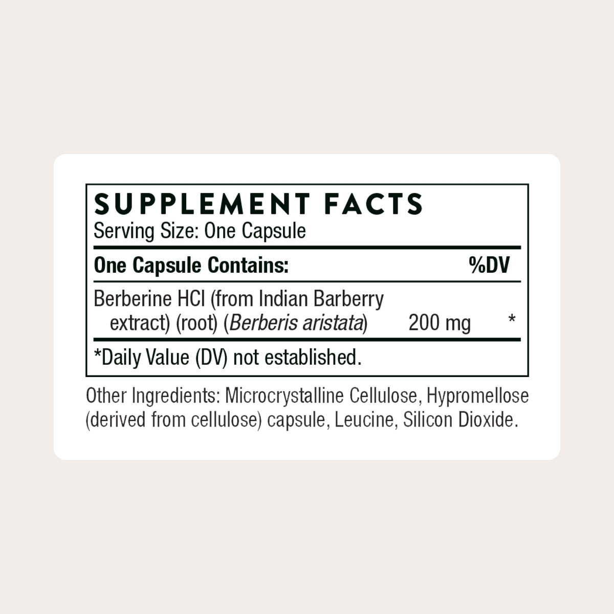 Flacon de THORNE Berberine 200 mg avec étiquette visible