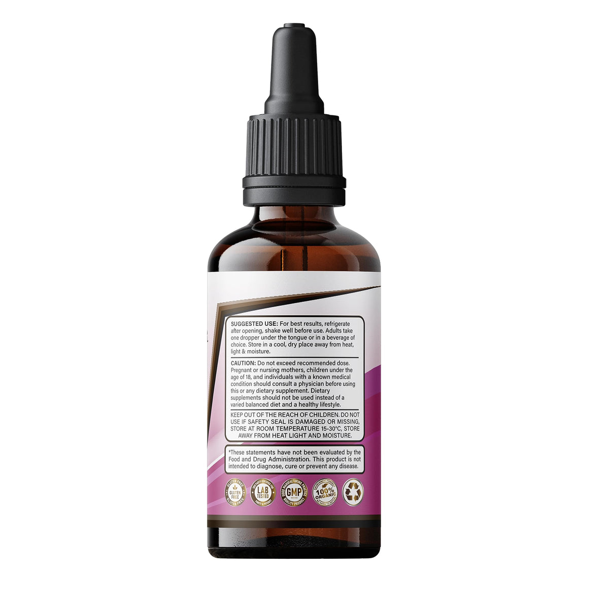 Flacon de Tincture de Bien-Être Femme avec compte-gouttes ouvert