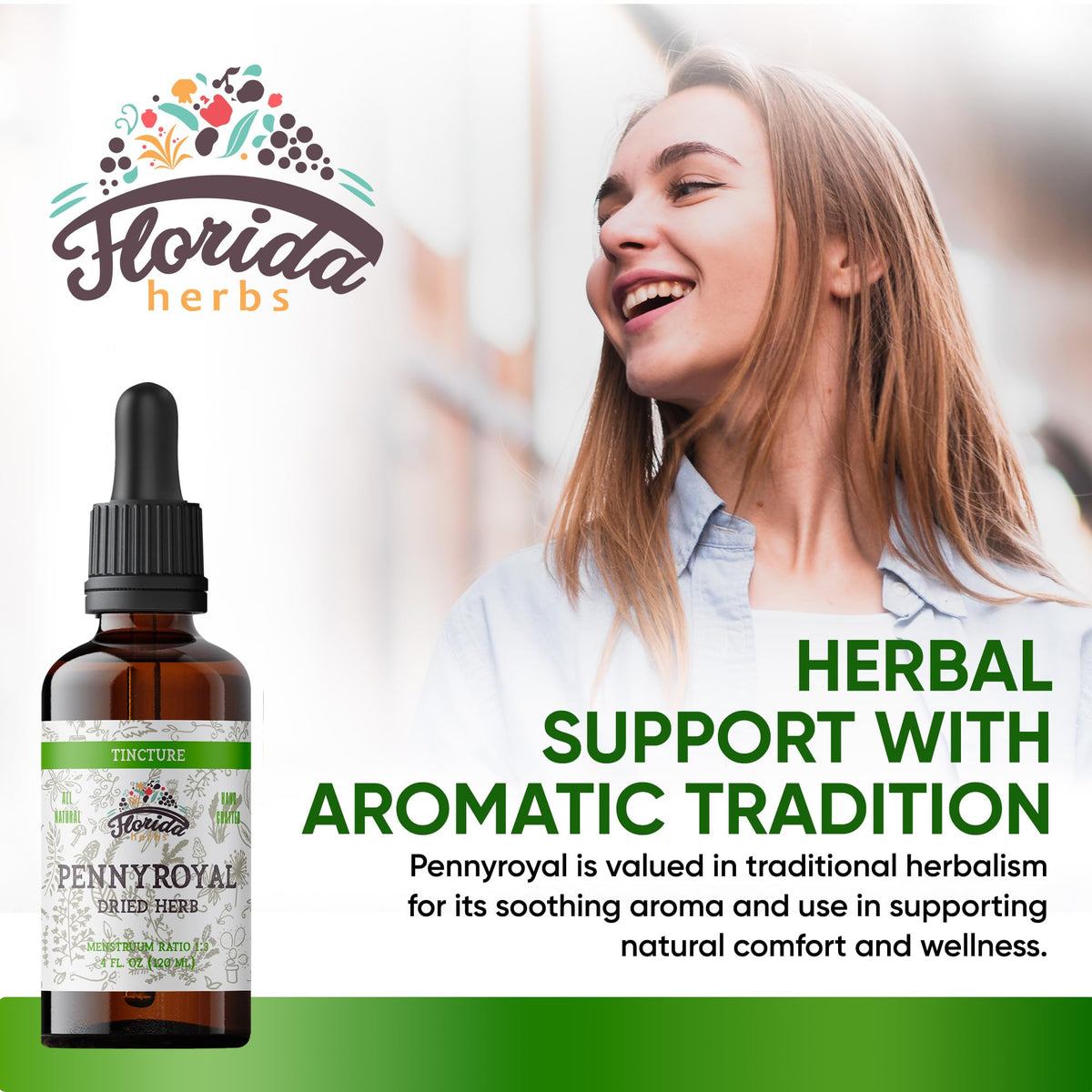 Flacon de Tincture de Pennyroyal Bio FLORIDA HERBS avec étiquette
