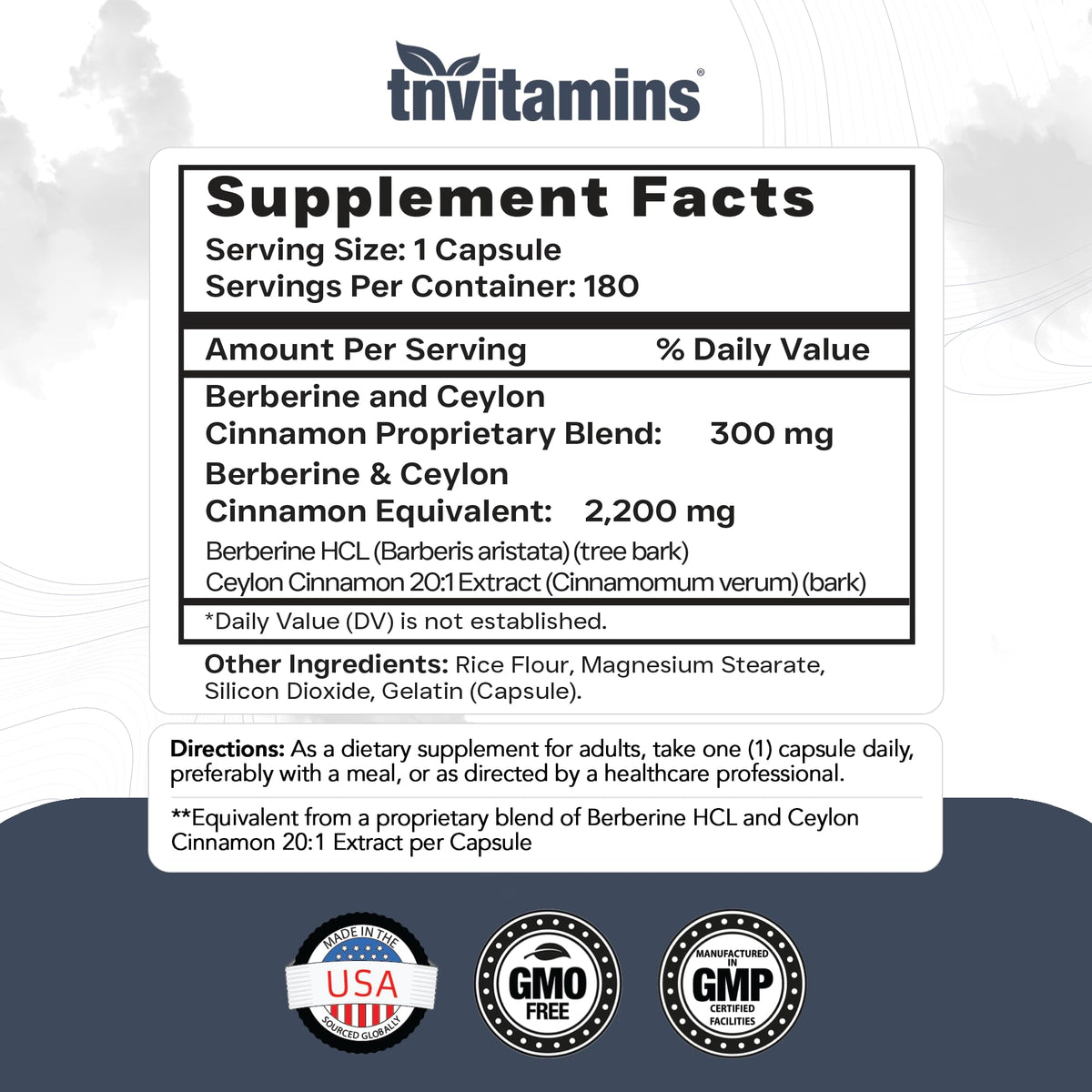 flacon de tnvitamins Berberine avec Cannelle de Ceylan