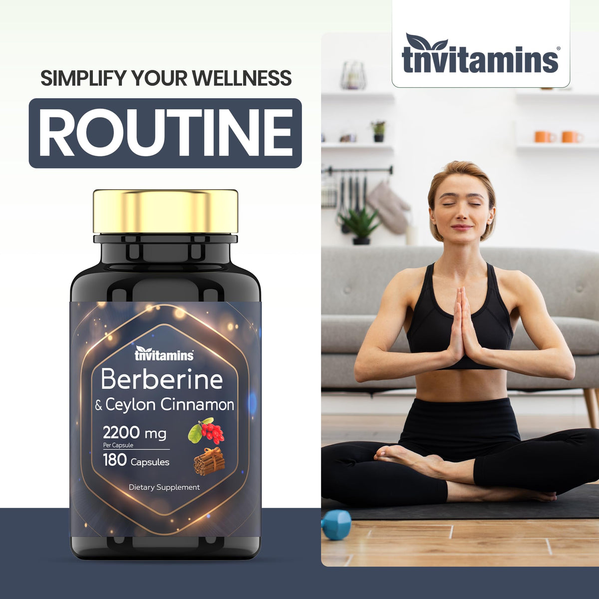 flacon de tnvitamins Berberine avec Cannelle de Ceylan sur fond blanc