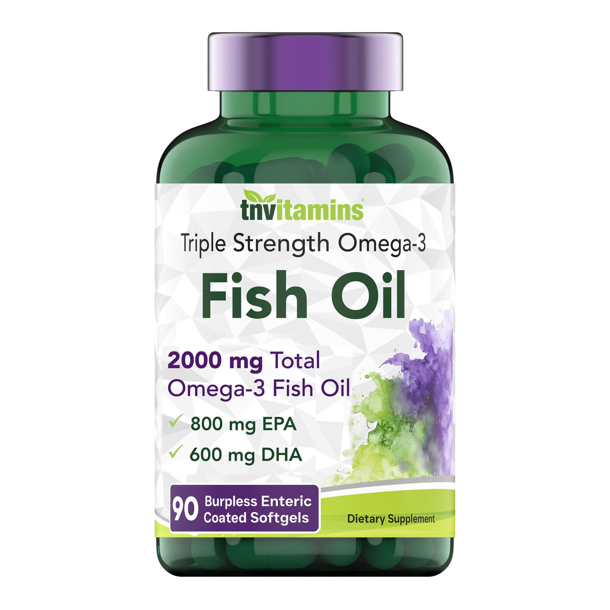 Flacon de TNVitamins huile de poisson Omega-3 2000mg vue de face