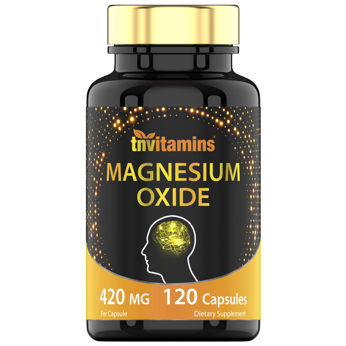 Flacon de tnvitamins Magnésium Oxyde 420 mg - 120 Capsules, vue de face