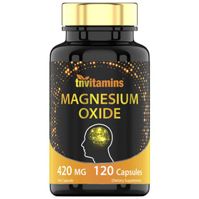 Flacon de tnvitamins Magnésium Oxyde 420 mg - 120 Capsules, vue de face