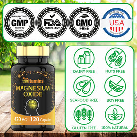 Flacon de tnvitamins Magnésium Oxyde 420 mg sur une table