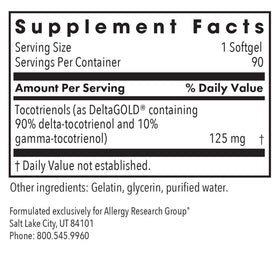 Flacon de Tocotrienols 50 mg avec étiquette visible
