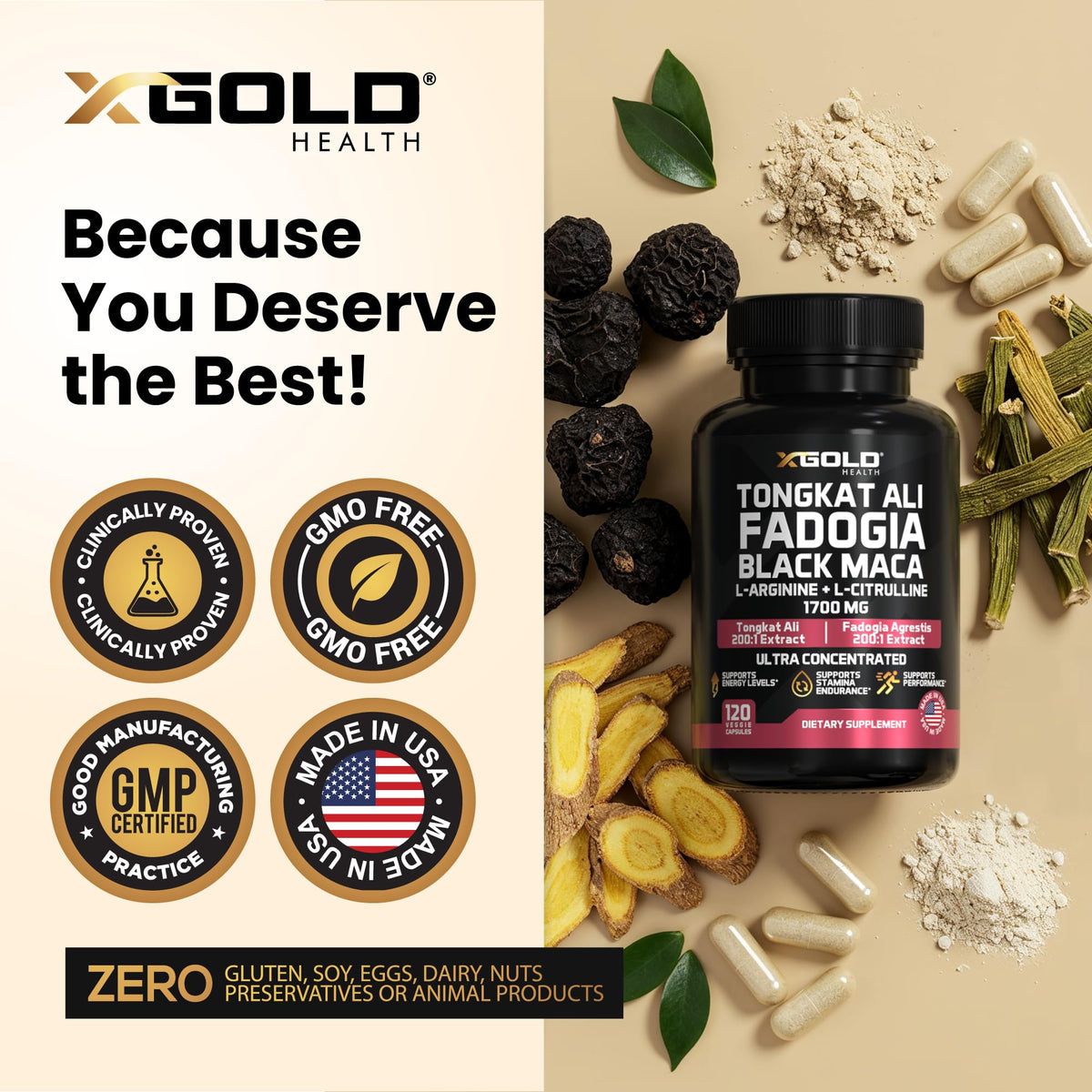 Flacon de Tongkat Ali 200:1 X Gold Health avec dosage