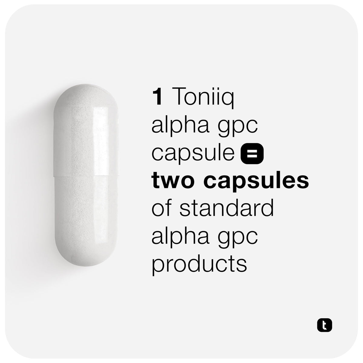 Flacon de Toniiq Alpha GPC 600mg sur fond blanc