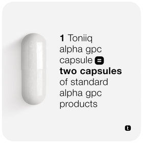 Flacon de Toniiq Alpha GPC 600mg sur fond blanc