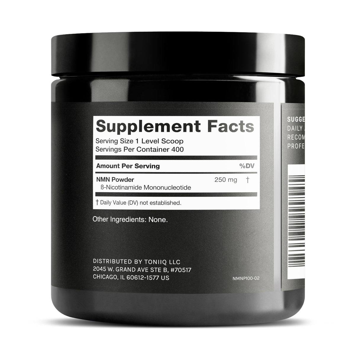 Flacon de Toniiq Poudre NMN 100 g avec étiquette