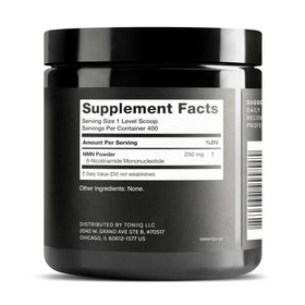 Flacon de Toniiq Poudre NMN 100 g avec étiquette