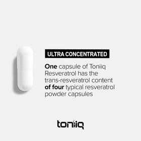 Flacon de Toniiq Resvératrol avec indication de pureté