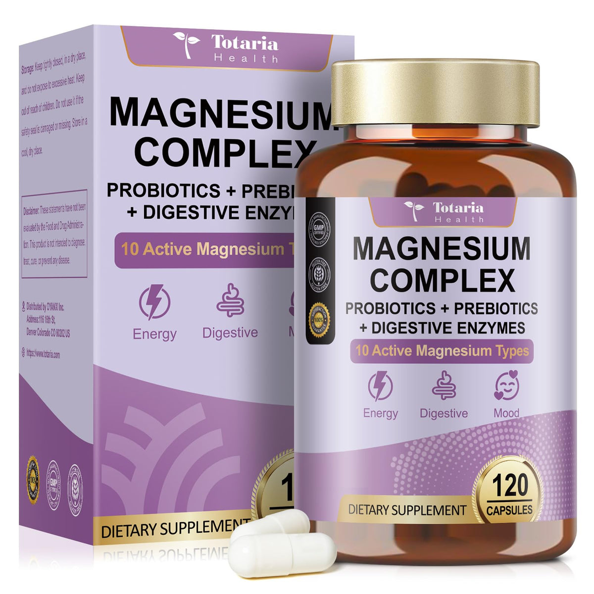 Flacon de Totaria Complément Alimentaire Magnésium 10-en-1 1500mg vue de face