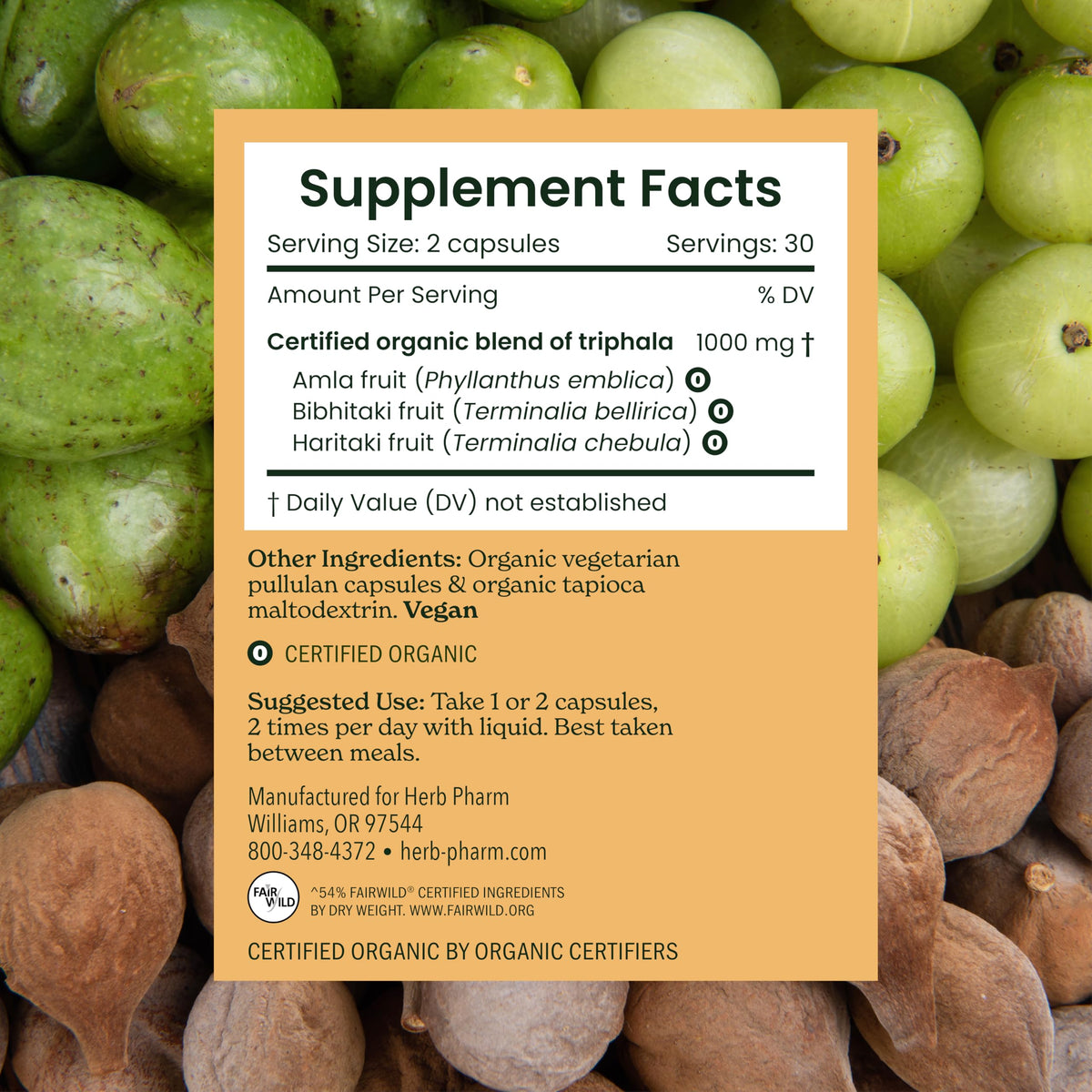 Flacon de Triphala Herb Pharm avec étiquette