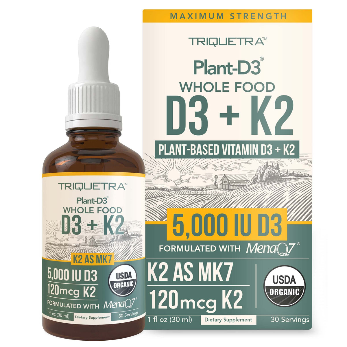 Flacon de Triquetra Health D3 + K2 5000 UI vue avant