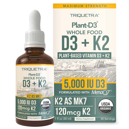 Flacon de Triquetra Health D3 + K2 5000 UI vue avant