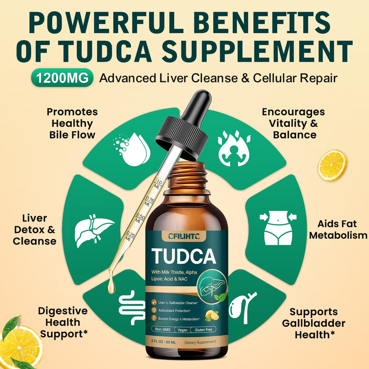Flacon de TUDCA 1200mg CFILIHTC sur une table