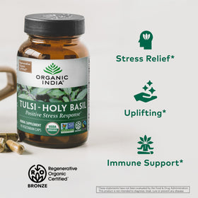 Flacon de Tulsi ORGANIC INDIA avec étiquette bio