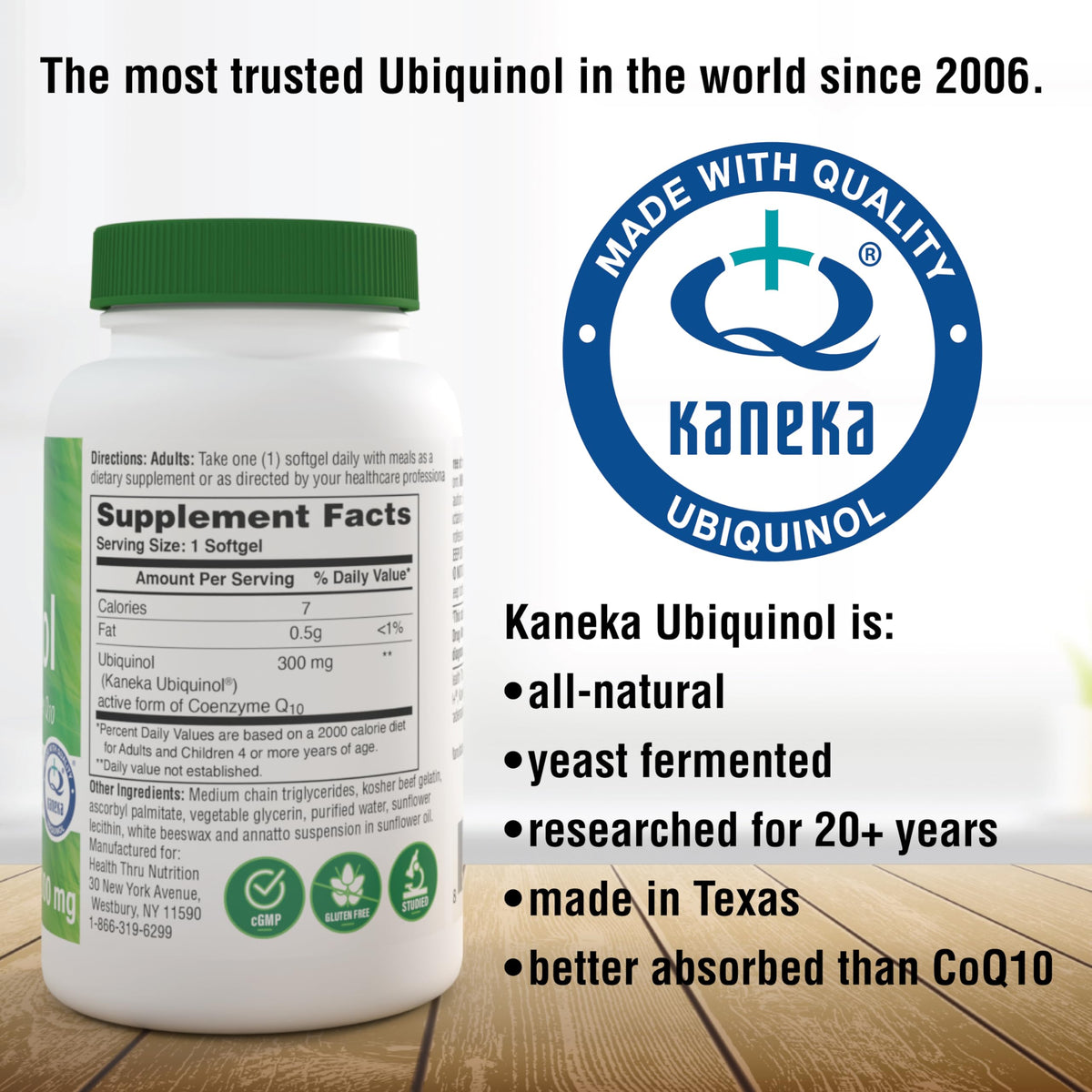 Flacon de Ubiquinol 300mg sur une table