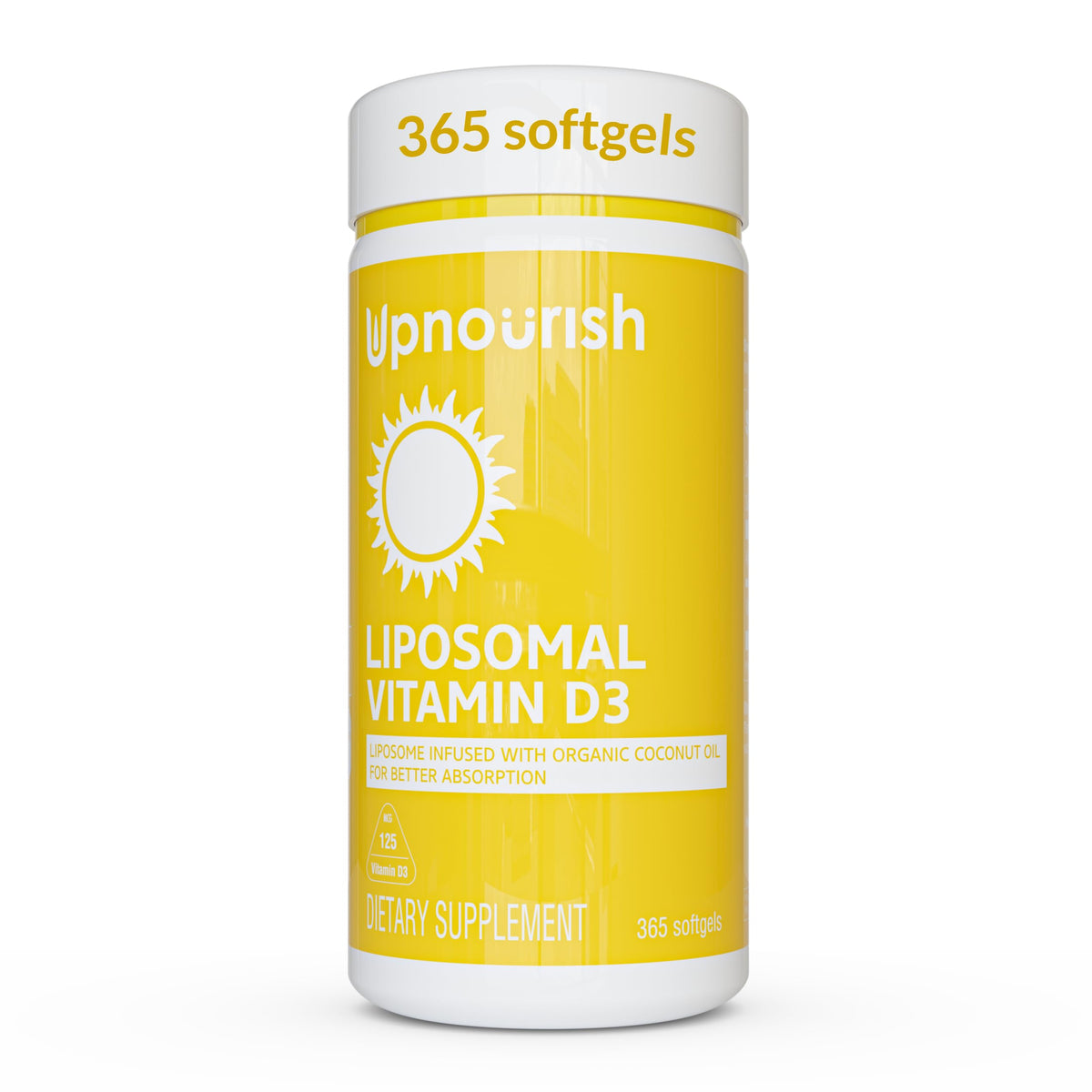 Flacon de UpNourish Vitamine D3 Liposomale 5000 UI 365 gélules