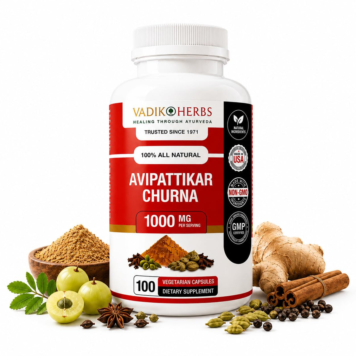 Flacon de Vadik Herbs Avipattikar Churna 100 capsules