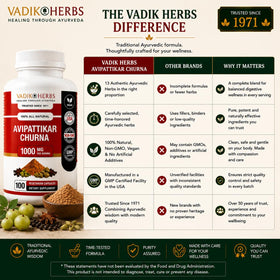 Flacon de Vadik Herbs Avipattikar Churna avec dosage recommandé