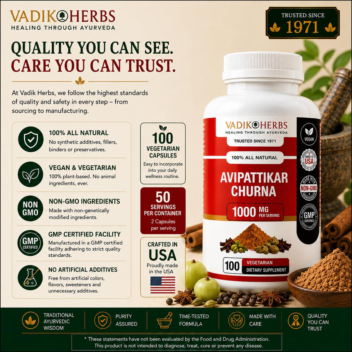 Flacon de Vadik Herbs Avipattikar Churna avec étiquette visible