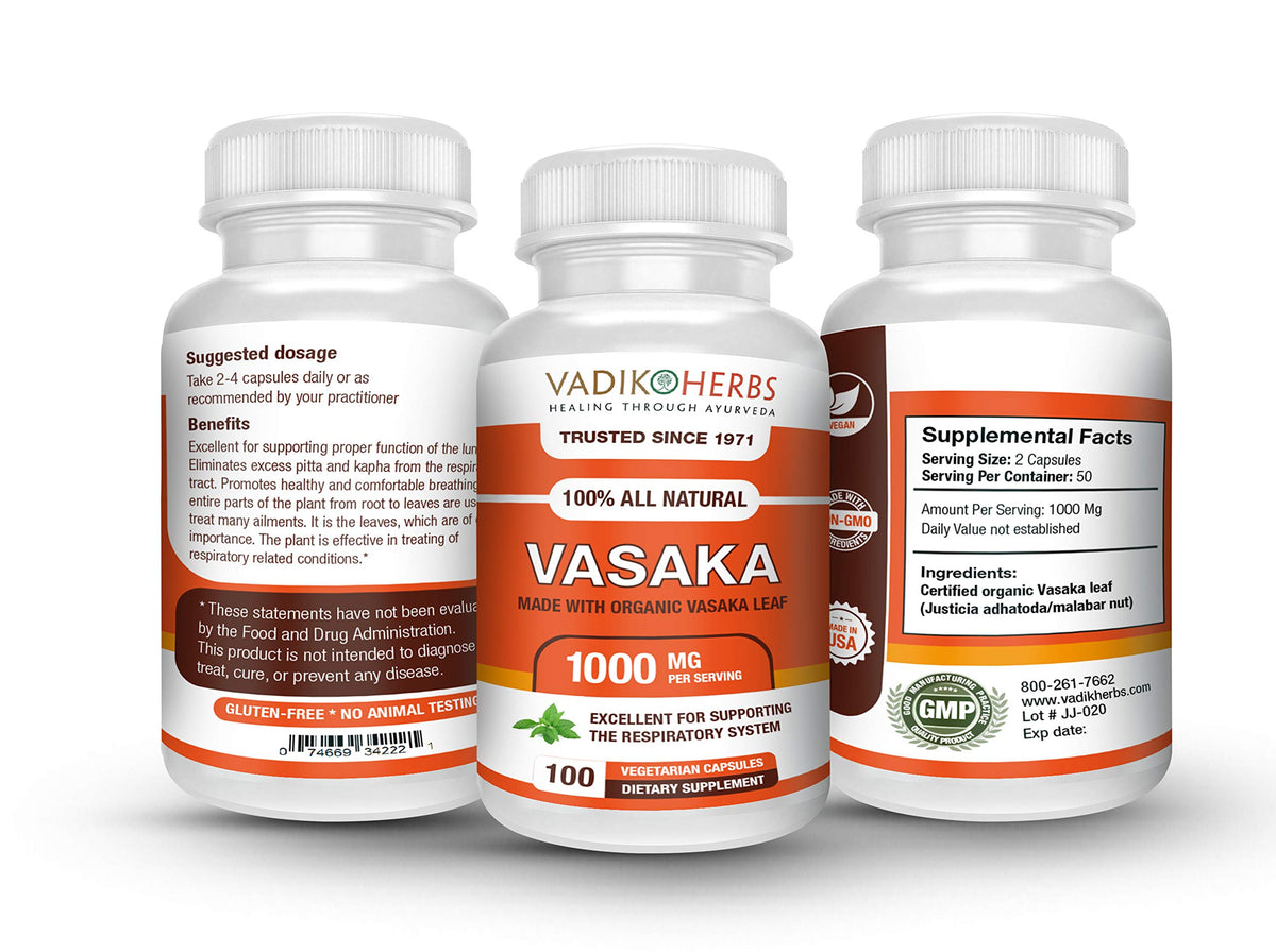 Flacon de Vadik Herbs Vasaka avec étiquette visible