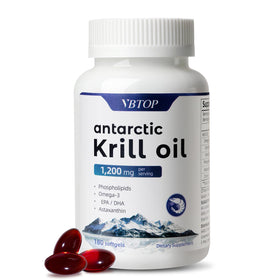 Flacon de VBTOP Huile de Krill Antarctique 1200mg 180 gélules molles