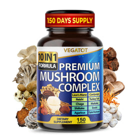 Flacon de VEGATOT Complément Alimentaire Champignon 10-en-1, 150 capsules