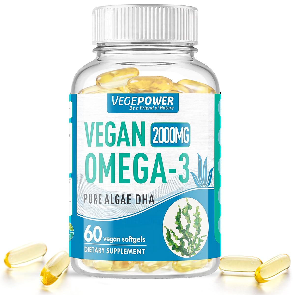 Flacon de VEGEPOWER Complément Alimentaire Omega 3 Végétalien 800mg DHA