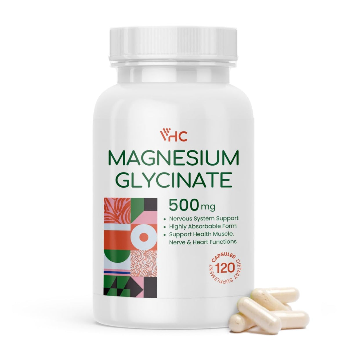Flacon de VHC Magnésium Glycinate 500mg face avant