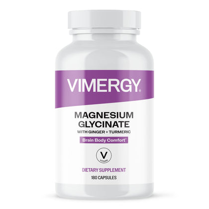Flacon de Vimergy Magnésium Glycinate 180 capsules vue de face