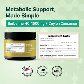 Flacon de VINATURA Berbérine 1500mg avec Cannelle de Ceylan, étiquette visible