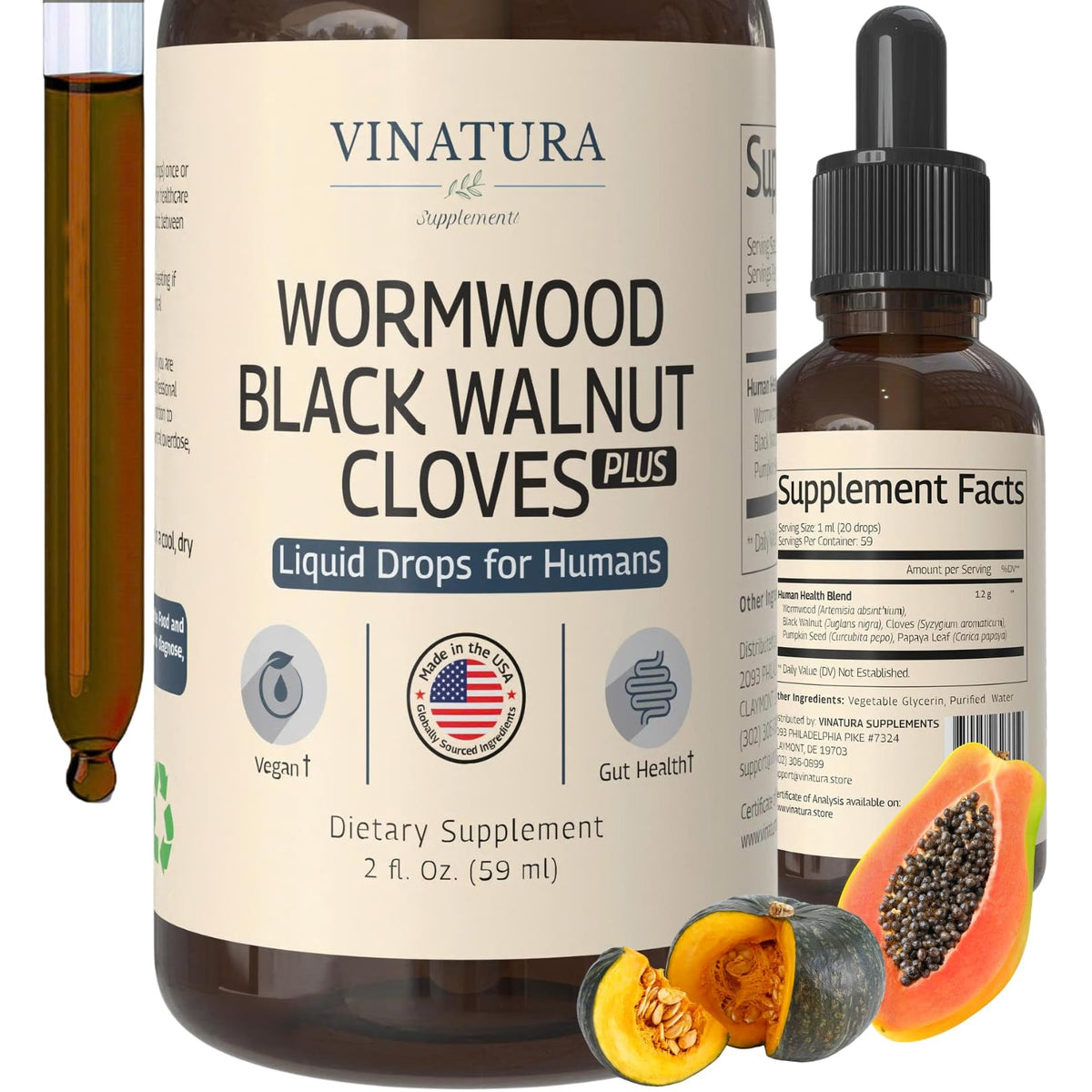 Flacon de VINATURA Vermouth Noire et Noix Noir 60 ml vue de face