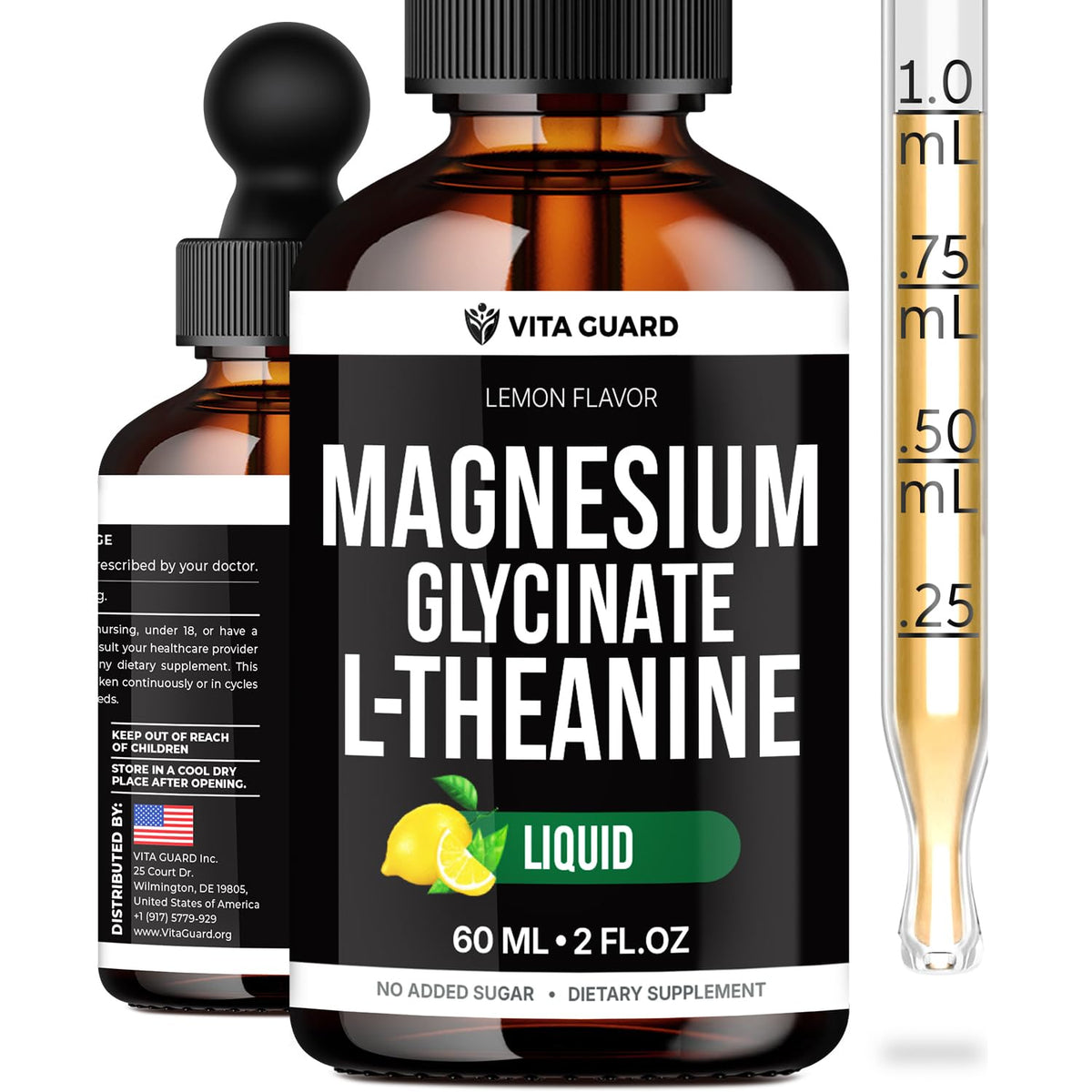Flacon de Vita Guard Gouttes de Magnésium Glycinate 500mg, vue de face