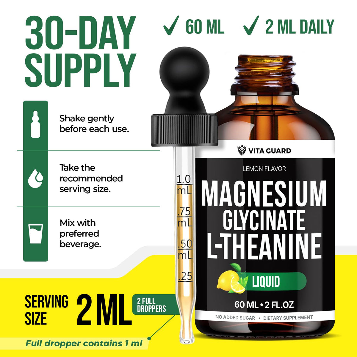 Flacon de Vita Guard Gouttes de Magnésium Glycinate dans un environnement naturel