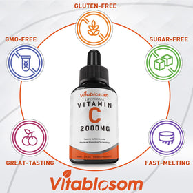 Flacon de Vitablosom Vitamine C Liposomale 2000mg sur une table